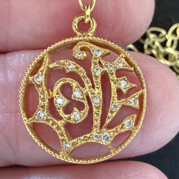 Designer CATHY WATERMAN 22K Yellow Gold Diamond LOVE Pendant LACY Chain Necklace - Picture 14 of 16
